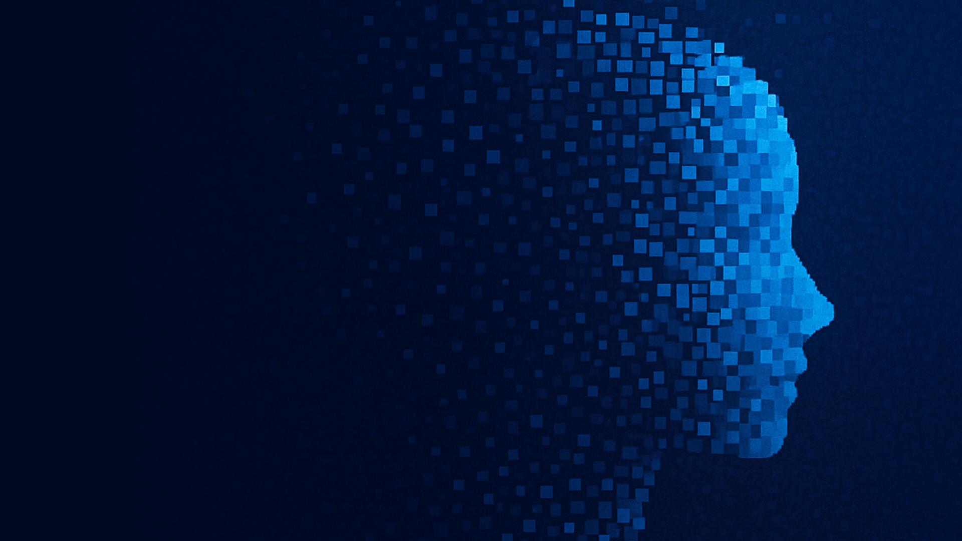 Perfil humano pixelado en azul dispersándose: ilustración de unlearning para corregir sesgos en IA