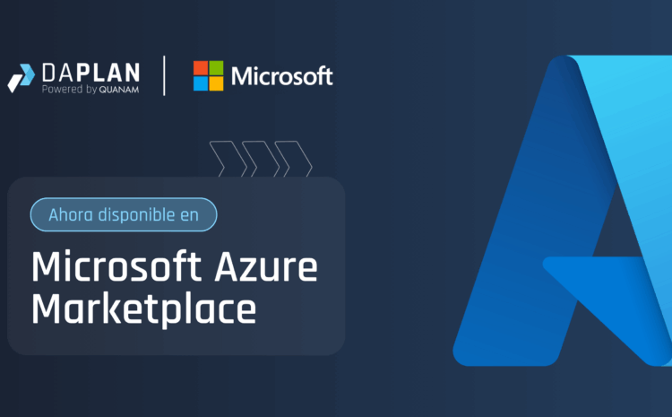 Banner promocional de DAPLAN y Microsoft anunciando su disponibilidad en Azure Marketplace para optimizar la planificación financiera (FP&A).