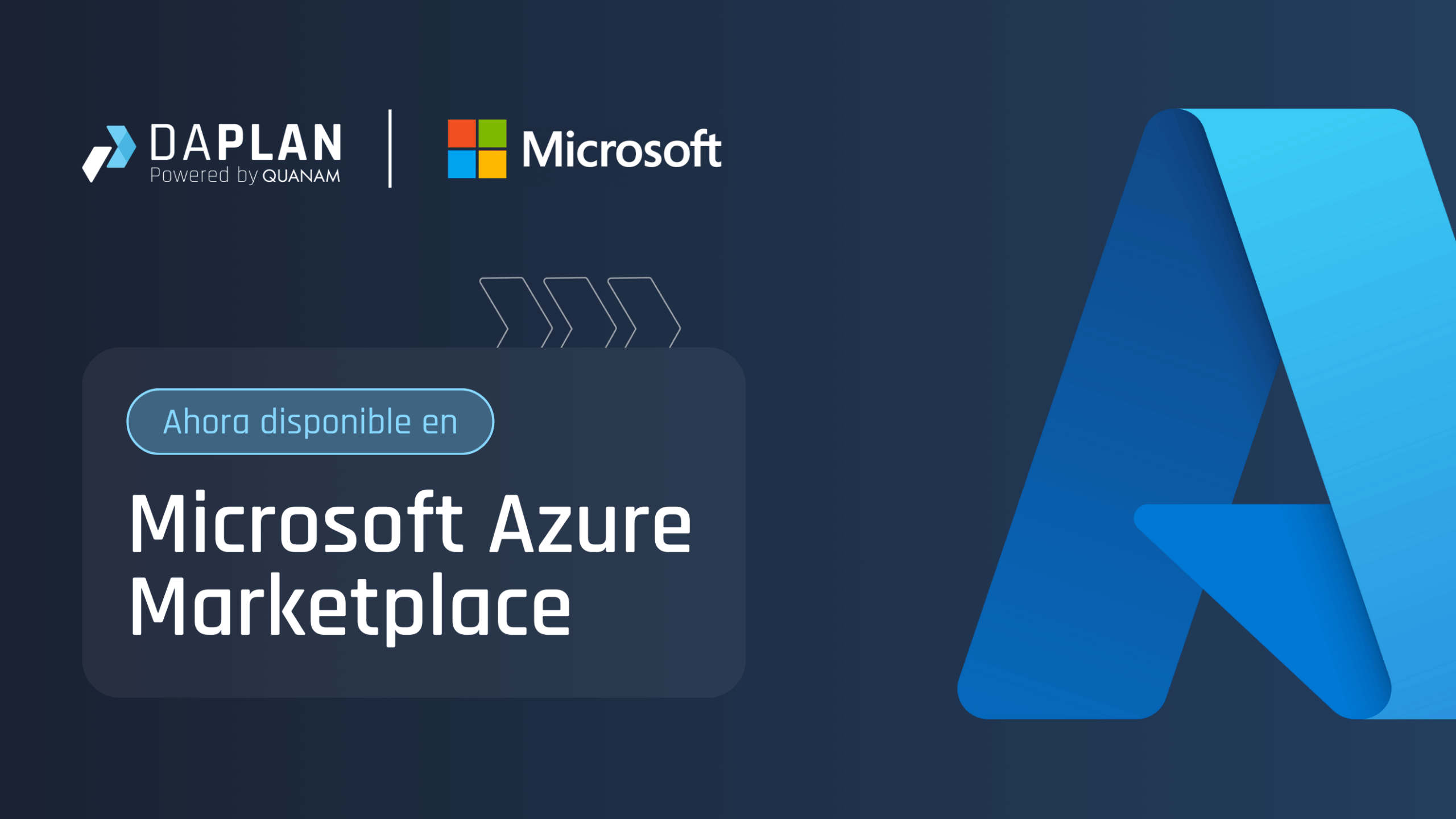 Banner promocional de DAPLAN y Microsoft anunciando su disponibilidad en Azure Marketplace para optimizar la planificación financiera (FP&A).